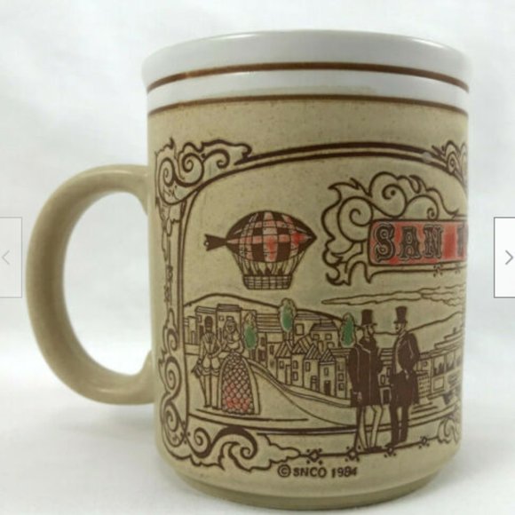 Vtg San Francisco Ceramic Coffee Mug SNCO 1984 Retro Blimp Street Trolley Scene - Picture 1 of 9